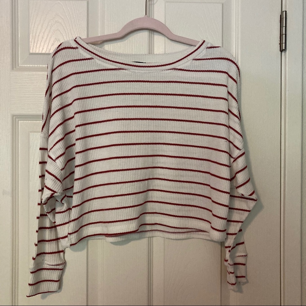 Lumiere Cropped Striped Waffle Sweater